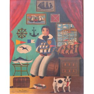 Jean CARRAU (d.1996), Little sailor with model ship and dog Toto