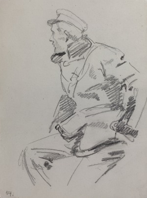 Wojciech KOSSAK (1857-1942), Studium ułana siedzącego [na koniu – strzelającego z pistoletu] – szkic