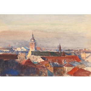 Leon WYCZÓŁKOWSKI (1852-1936), Panorama Krakowa (Dachy Krakowa)