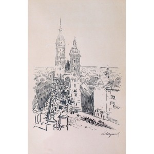 Leon WYCZÓŁKOWSKI (1852-1936), Widok na kościół Mariacki w Krakowie