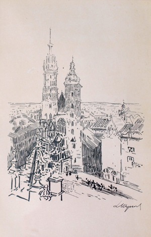 Leon WYCZÓŁKOWSKI (1852-1936), Widok na kościół Mariacki w Krakowie