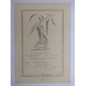 Dyplom Warszawskiego Okręgowego Związku Lekkoatletycznego, 1932 r.