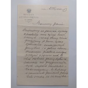 Handwritten letter from Haberlau, co-owner of a pharmacy in Lublin, dated January 25, 1913.