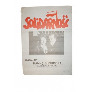 SOLIDARNOŚĆ Głosuj na Hannę Suchocką, plakat zdjęcie z Lechem Wałęsą
