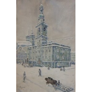 Wilhelm Ballarin(1894-1978),Leszno Town Hall in winter