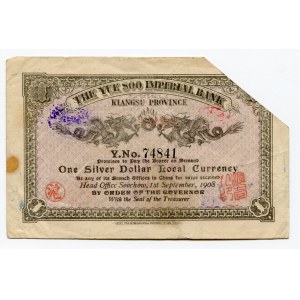 China Kiangsu Teh Yur Soo Imperial Bank 1 Dollar 1908