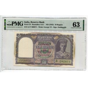 India 10 Rupees 1943 (ND) PMG 63