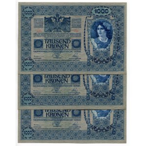 Czechoslovakia 3 x 1000 Korun 1919 (1902) With Consecutive Numbers