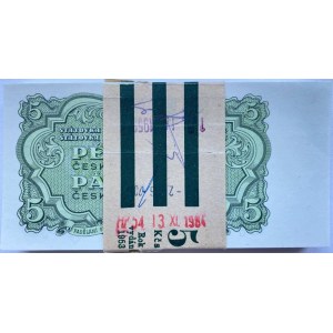 Czechoslovakia Original Bundle with 100 Banknotes 5 Korun 1953 Consecutive Numbers