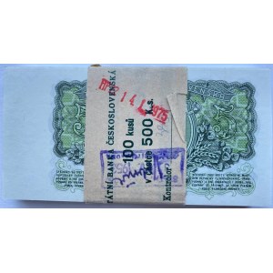 Czechoslovakia Original Bundle with 100 Banknotes 5 Korun 1953 Consecutive Numbers