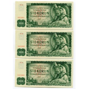 Czechoslovakia 3 x 100 Korun 1990 - 1992 With Consecutive Numbers