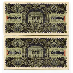 Austria 2 x 100 Schilling 1945 With Consecutive Numbers