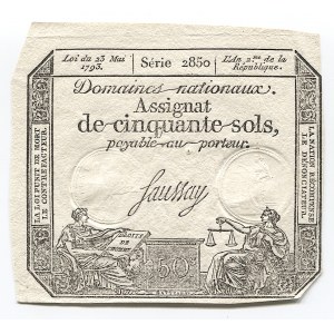 France Assignat 50 Sols 1793