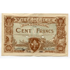 France Lille 100 Francs 1917 Canclled Note