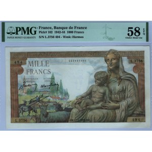 France 1000 Francs 1943 PMG 58 EPQ