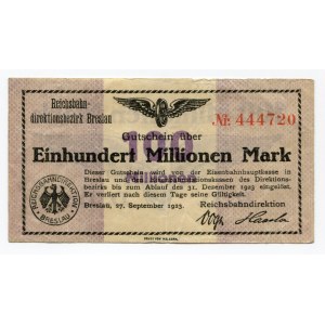 Germany - Weimar Republic Breslau 100 Millionen Mark 1923