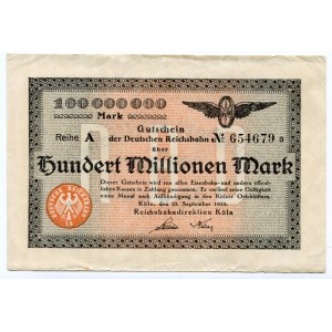 Germany - Weimar Republic Koln 100 Millionen Mark 1923