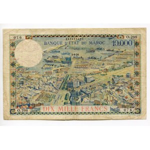 Morocco 100 Dirhams on 10000 Francs 1954