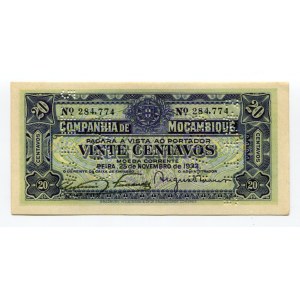 Mozambique 20 Centavos 1933 Cancelled Note