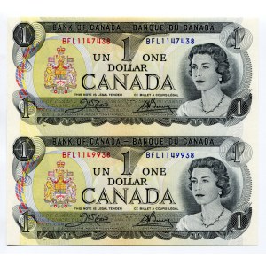 Canada 2 x 1 Dollar 1973 Uncutted sheet of notes