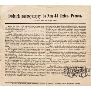 POZNAŃ. Dodatek nadzwyczajny do nr. 44 dziennika poznańskiego - Poznań 23 luty 1866, strona z dz …