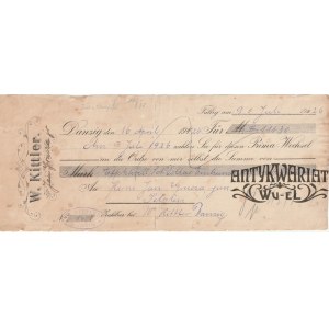 GDAŃSK. Weksel wystawiony przez W. Kittlera na 111 dolarów, termin spłaty do 9 Lipca 1926, weksel …