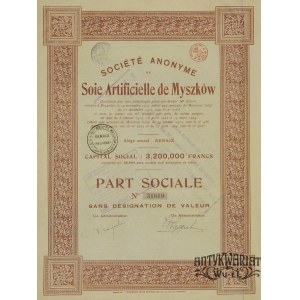 MYSZKÓW. Akcja Societe Anonyme de Soie Artific de Myszków, Bruksela 1924; tekst w jęz. francuskim …