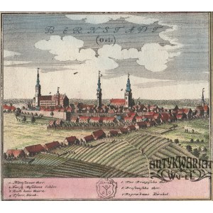 BIERUTÓW (pow. oleśnicki). Panorama miasta; rys. F.B. Werner; pochodzi z I tablicy Scenographia U …