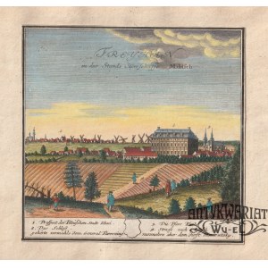 CIESZKÓW (pow. milicki). Panorama miasta; rys. F.B. Werner; pochodzi z X tablicy Scenographia Urb …