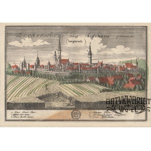 GŁUBCZYCE (pow. głubczycki). Panorama miasta; rys. F.B. Werner; pochodzi z II tablicy Scenographi …