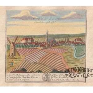MILICZ (pow. milicki). Panorama miasta; rys. F.B. Werner; pochodzi z XI tablicy Scenographia Urbi …