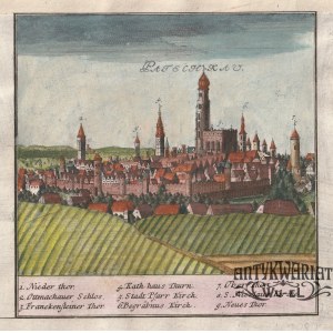 PACZKÓW (pow. nyski). Panorama miasta; rys. F.B. Werner; pochodzi z IV tablicy Scenographia Urbiu …