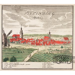 TWARDOGÓRA (pow. oleśnicki). Panorama miasta; rys. F.B. Werner; pochodzi z I tablicy Scenographia …