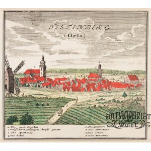 TWARDOGÓRA (pow. oleśnicki). Panorama miasta; rys. F.B. Werner; pochodzi z I tablicy Scenographia …