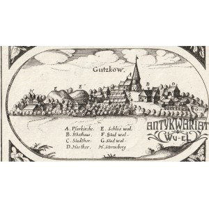 GÜTZKOW (Meklemburgia-Pomorze Przednie). Panorama miasta; pochodzi z Wielkiej Mapy Księstwa Pomor …