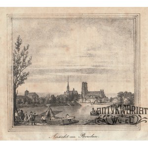WROCŁAW. Panorama miasta; litograf nieokreślony, ok. 1840; lit. cz.-b., st. db., rdzawe plamki; w …