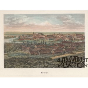 KRAKÓW. Panorama miasta; anonim, ok. 1860; stal. kolor., st. bdb., passe-partout; wym.: 137x92 mm …