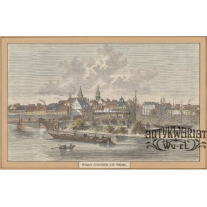 GŁOGÓW. Panorama miasta od strony Odry; anonim, ok. 1880; drzew. szt. kolor., podklejony papierem …
