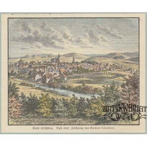 JELENIA GÓRA. Panorama miasta; rys. Gustav Täubert, ok. 1880; drzew. szt. kolor. naklejony na ark …