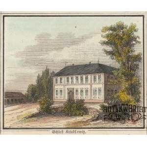 KROBIELOWICE (pow. wrocławski). Pałac; anonim, 1853; drzew. szt. kolor., st. bdb.; wym.: 80x65 mm …