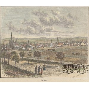 LUBAŃ. Panorama miasta; rys. B. Strassberger, 1886; drzew. szt. kolor., st. bdb.; wym.: 109x89 mm …