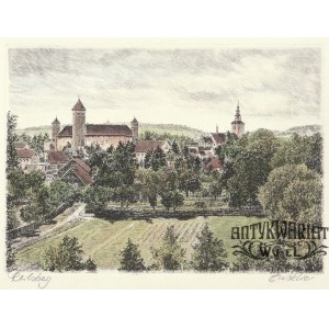 LIDZBARK WARMIŃSKI. Widok na zamek oraz kościół Piotra i Pawła; ryt. Zuseke, ok. 1890; w dole syg …
