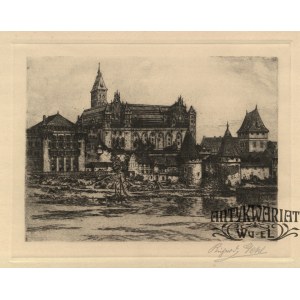MALBORK. Widok zamku od str. Nogatu; ryt. R. Gehl (?), ok. 1920; w dole ołówkiem sygn. autora; ak …