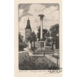 MILICZ. Pomnik wojenny; M. Fröhlich (?), ok. 1890; w dole sygn. ołówkiem; akwf. cz.-b., st. bdb …