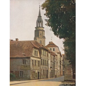 BOLESŁAWIEC. Widok z Bolesławca. Wg fot. Juliusa Hollosa, na ozdobnym kartonie, kolor., st. bdb …