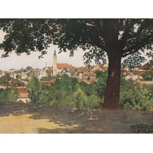 BYSTRZYCA KŁODZKA. Panorama Bystrzycy Kłodzkiej. Wg fot. Juliusa Hollosa, na ozdobnym kartonie, k …