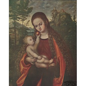 GŁOGÓW. Madonna Głogowska. Wg fot. Juliusa Hollosa, na ozdobnym kartonie, kolor., st. bdb., tabl. …