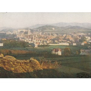 JELENIA GÓRA. Panorama miasta. Wg fot. Juliusa Hollosa, na ozdobnym kartonie, kolor., st. bdb., p …