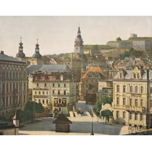 KŁODZKO. Widok części miasta. Wg fot. Juliusa Hollosa, na ozdobnym kartonie, kolor., st. bdb., pe …