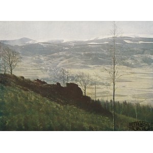SOSNÓWKA. Panorama gór z Zamku Henryka. Wg fot. Juliusa Hollosa, na ozdobnym kartonie, kolor., st …